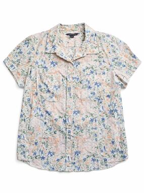 Tommy Hilfiger Floral Button-Up Shirt in Peach, Blue & Green 100% Cotton